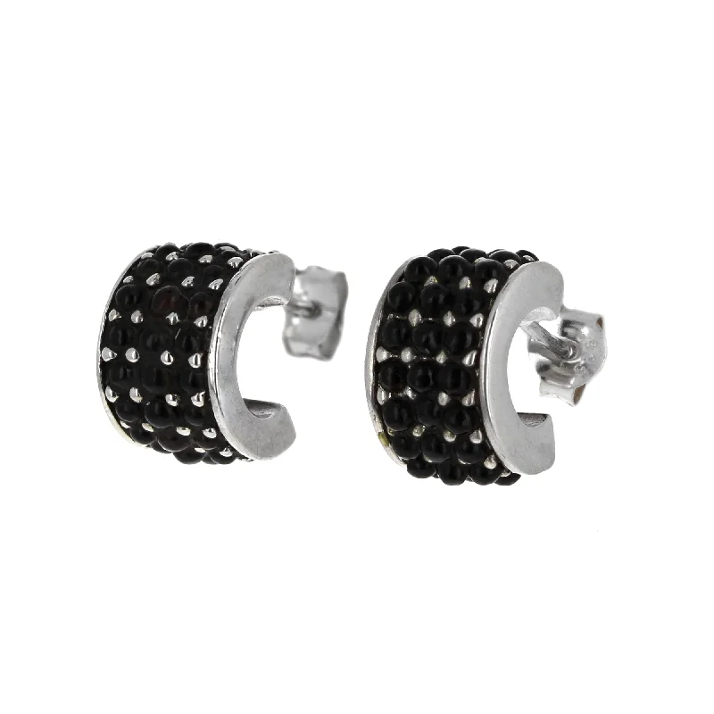 women’s crystal drop earrings -Covered in Black Onyx mini hoop Earrings