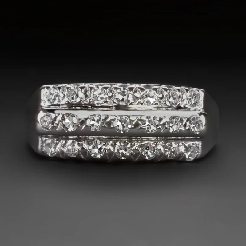 women’s luxury diamond rings -VINTAGE DIAMOND 3 ROW BAND WHITE GOLD RING 1/2ct NATURAL RETRO COCKTAIL ESTATE