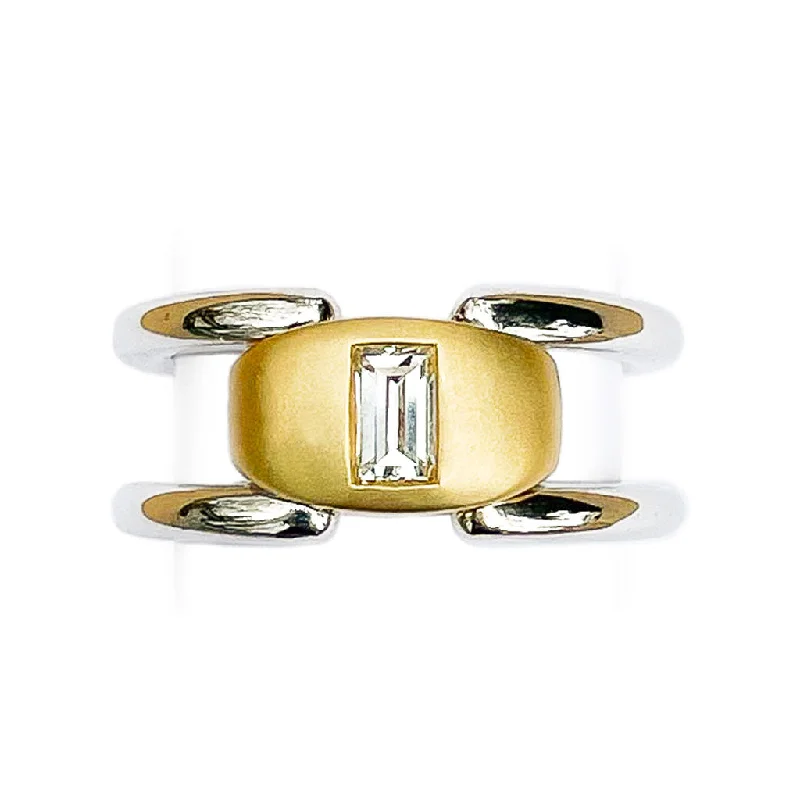 women’s gold and diamond engagement rings -Two Tone Baguette Diamond Ring