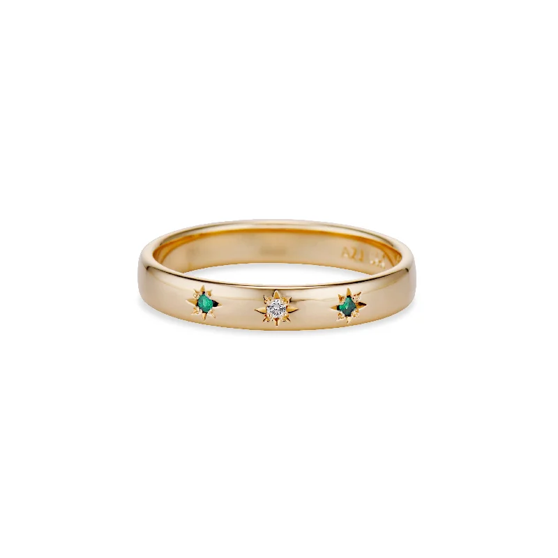 women’s geometric rings -Emerald and Diamond Petite Star Band