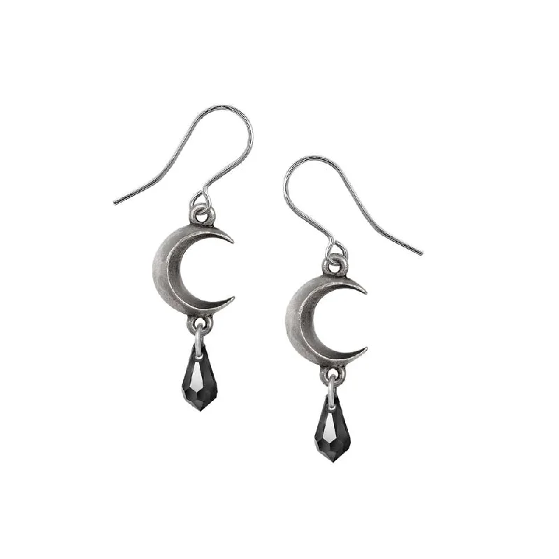 women’s luxury earrings -Moon Crystal Earrings - Black