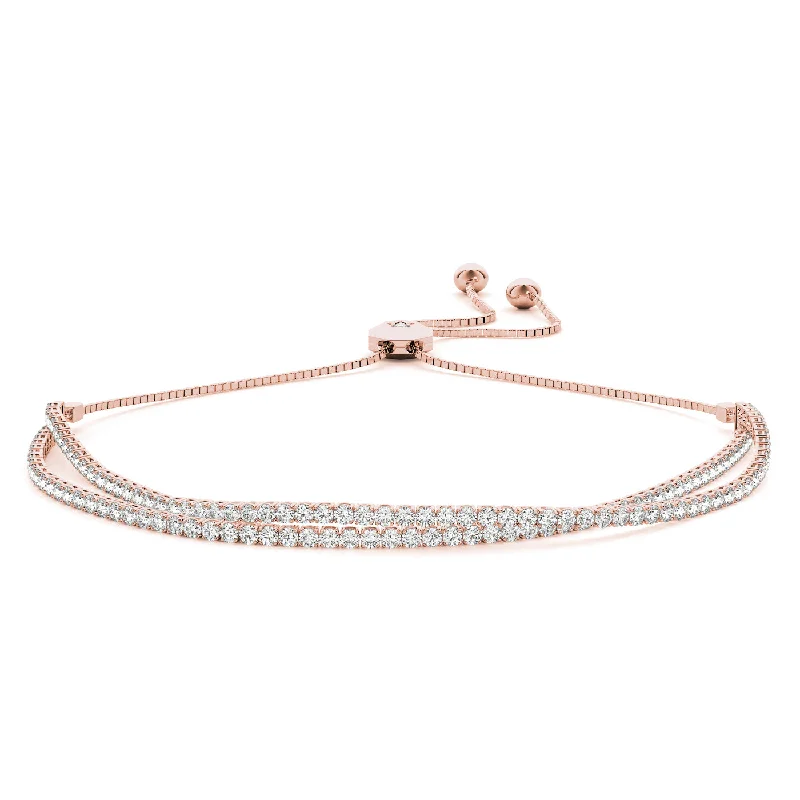 bridal bangles for women -18kt Rose Gold Double Row Diamond Bolo Bracelet (2.50 ctw)