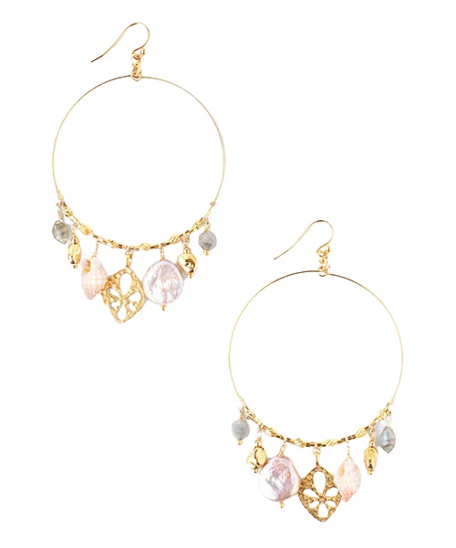 women’s drop earrings -Pearl and Shell Dangle Hoops