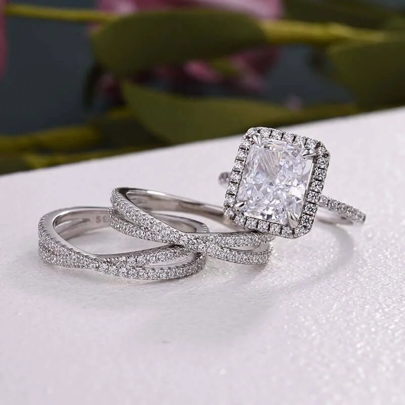 women’s vintage engagement rings -Luxurious Halo Radiant Cut Simulated Diamond Ring Set