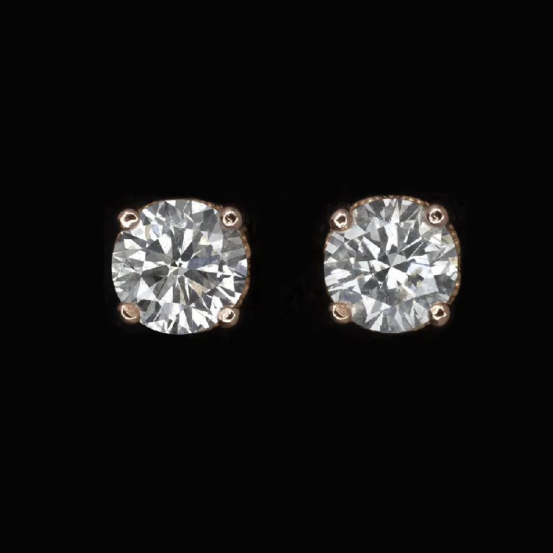 women’s classic gold rings -0.79ct VERY GOOD CUT NATURAL DIAMOND STUD EARRINGS VINTAGE STYLE ROSE GOLD 3/4ct