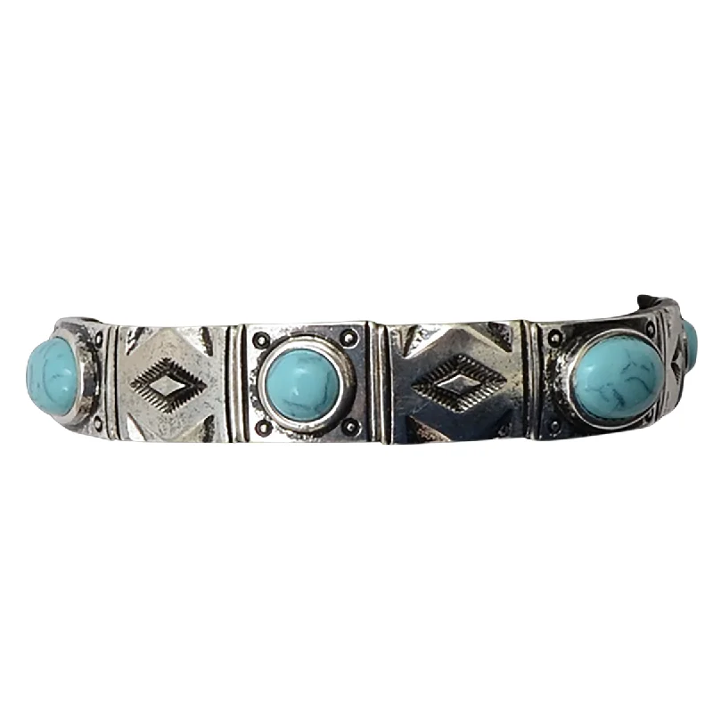 handmade bracelets for women -M&F Western Antique Silver Aztec Stamped Stretch Bracelet