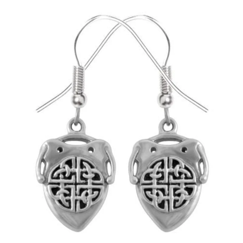 women’s diamond drop earrings -Celtic Shield Stainless Steel Earrings