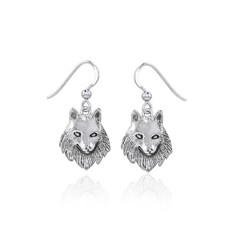 women’s layered gemstone earrings -Wonderful Wolf Head Sterling Silver Earrings TER1954