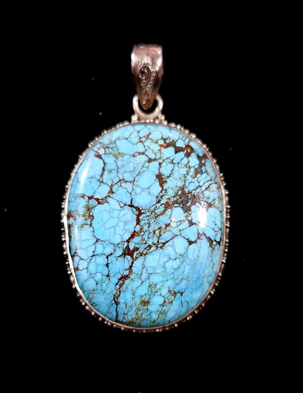 women’s long necklaces -Stirling Silver Number 8 Turquoise Pendant