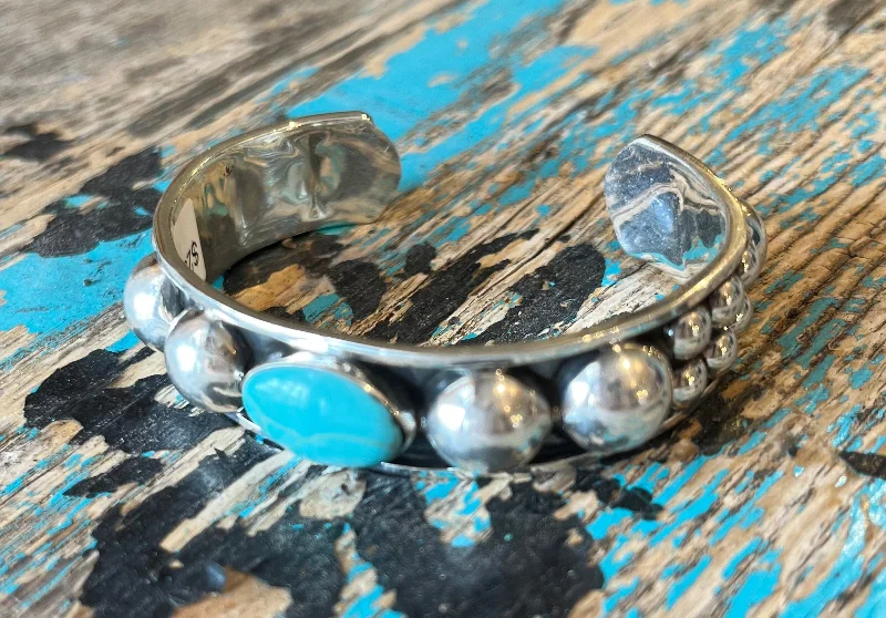 trendy bangles for women -Sterling Silver Cuff Bracelet w/ Turquoise Stone