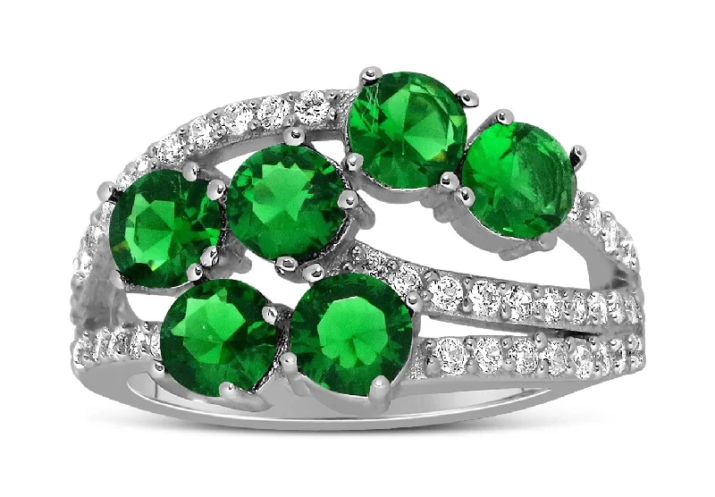 silver engagement rings for women -Unique 2 Carat Green Emerald and Moissanite Diamond Ring for Women