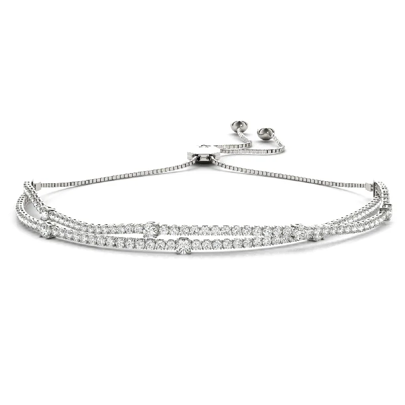 women’s tennis bracelets -14kt White Gold Double Row Diamond Bolo Bracelet (2 ctw)