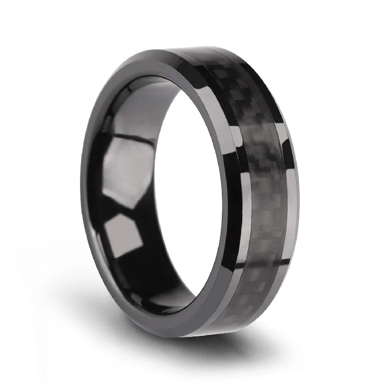 women’s colored gemstone engagement rings -Ceramic Wedding Rings Black with Carbon Fiber Inlay