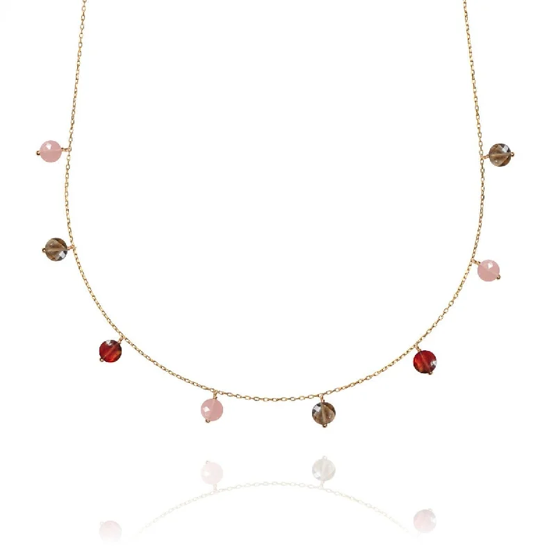 women’s statement gemstone necklaces -Pop Galaxy Necklace Garnet Guava, Smoky Quartz - 18k Gold