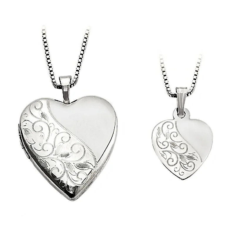 women’s butterfly necklaces -Swirl Design Just Like Mommy 925 Silver Locket and Pendant Necklace Set