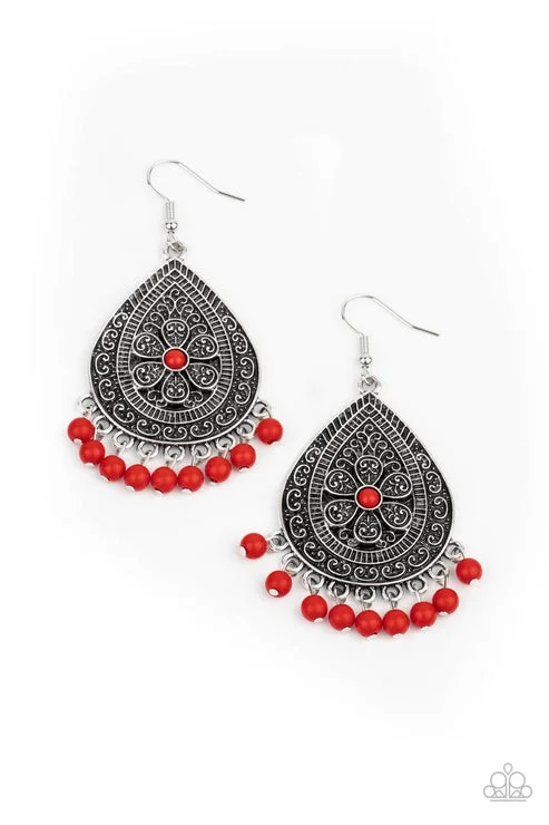 women’s statement gemstone earrings -Blossoming Teardrops Red Earring