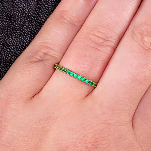 wedding rings for women -14K GOLD NATURAL RICH GREEN ONYX ETERNITY RING STACKABLE BAND THIN PAVE WEDDING