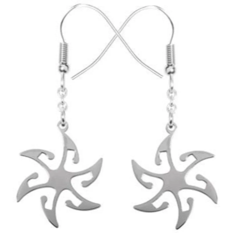 women’s crystal drop earrings -Tribal Flower Stainless Steel Earrings