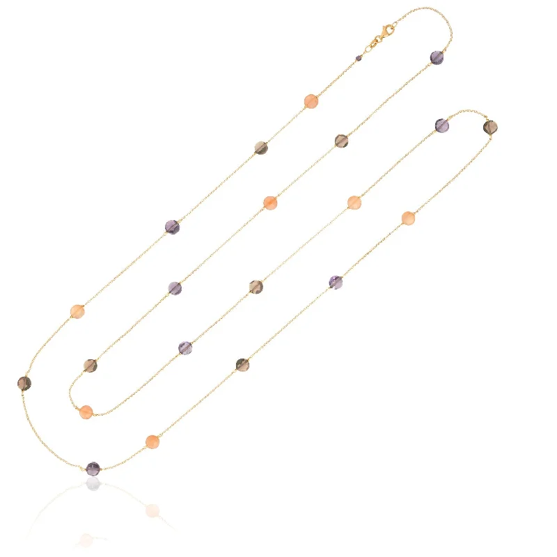 women’s silver pendant necklaces -Pop Wrap Necklace 18k Gold Amethyst, Apricot Moonstone, Smoky Quartz