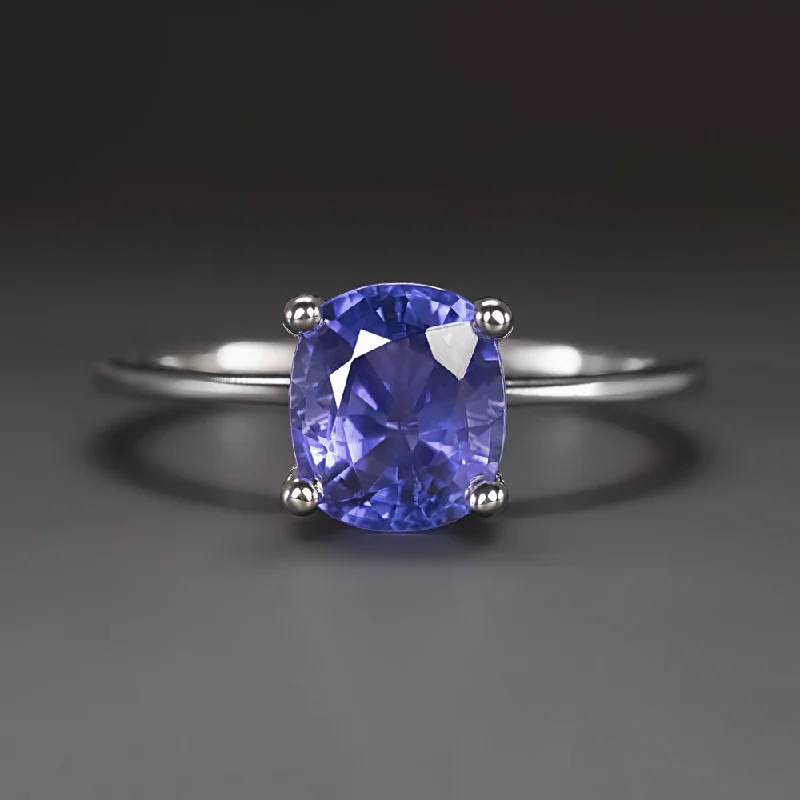 women’s ruby rings -1.89ct TANZANITE SOLITAIRE RING 14k WHITE GOLD CUSHION CUT BLUE NATURAL CLASSIC