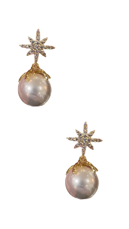 women’s vintage hoop earrings -Starburst Pearl Studs