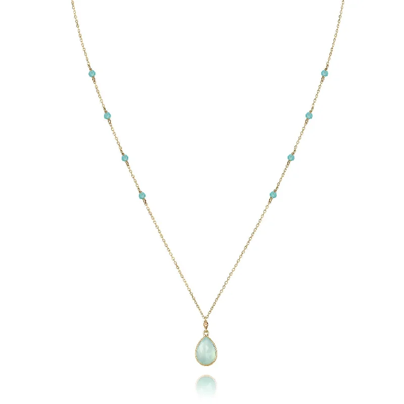 women’s diamond chokers -Precious Beads Drop Necklace 18k Gold Green Chalcedony