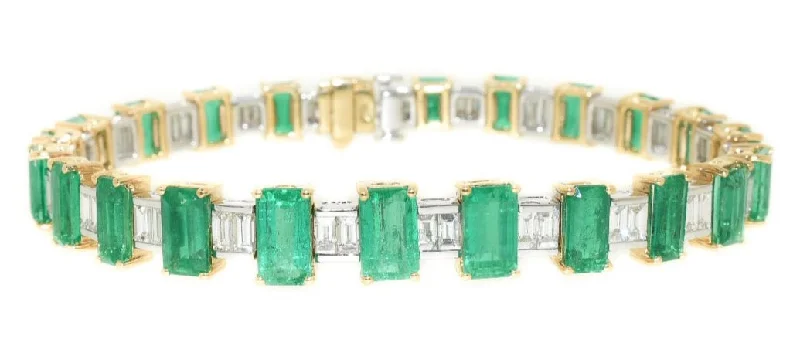 chic bracelets for women -18kt Two Tone Colombian Emerald & Diamond Tennis Bracelet