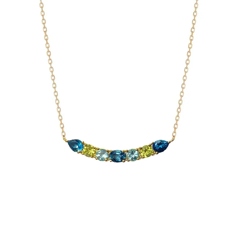 women’s simple necklaces -Curved Bar Necklace Peridot, Blue Topaz - 18k Gold