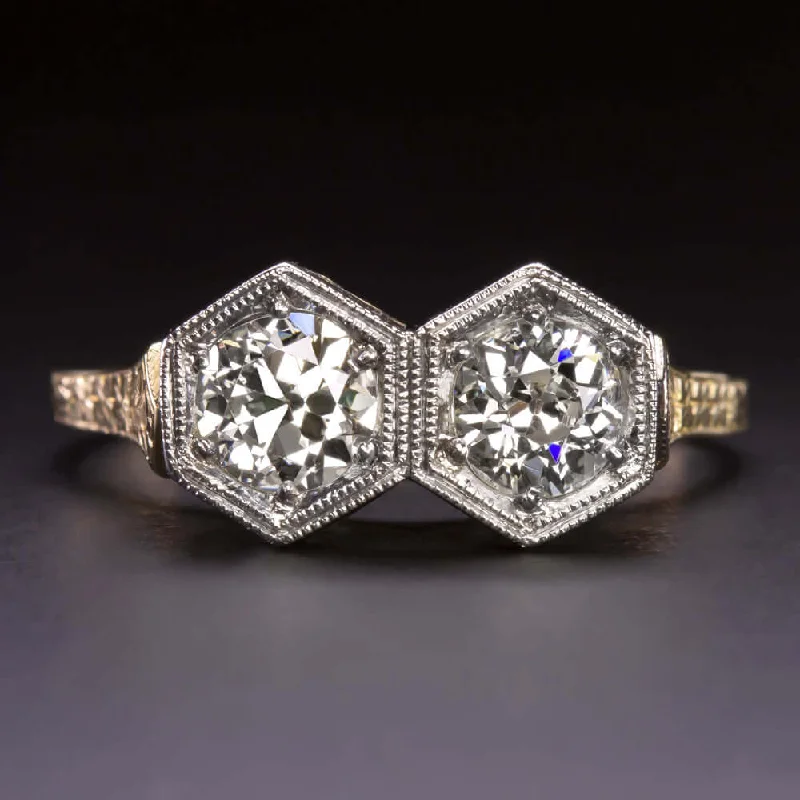 women’s wedding ring sets -0.90ct OLD EUROPEAN CUT DIAMOND TOI ET MOI RING VINTAGE ENGAGEMENT ART DECO