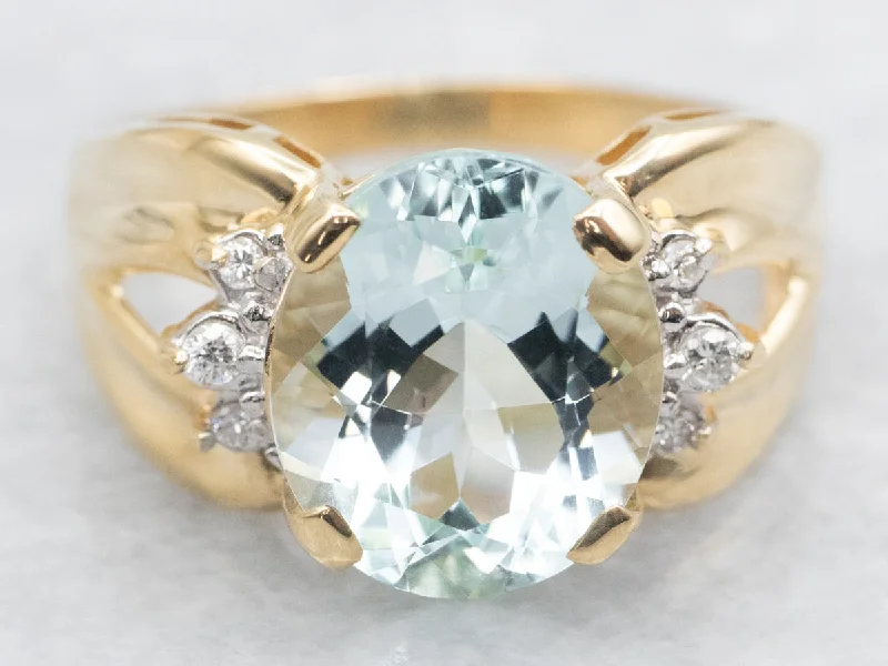 women’s platinum three-stone engagement rings -Modern Gold Aquamarine and Diamond Ring