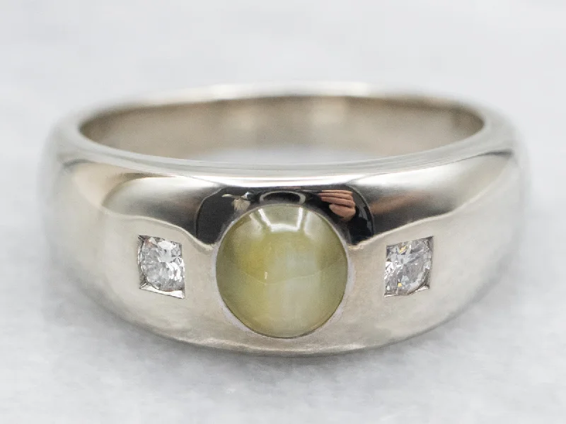 women’s pear-shaped engagement rings -Unisex Cat's Eye Chrysoberyl and Diamond Ring