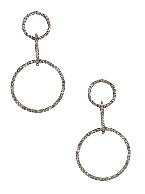 women’s bohemian earrings -Silver Circle Drop CZ Earrings