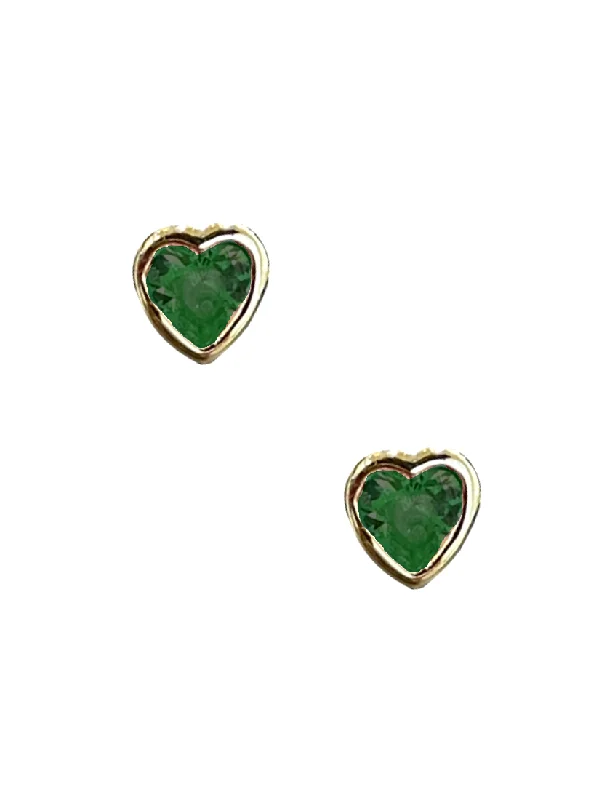 women’s elegant drop earrings -Emerald Bezel Heart Studs