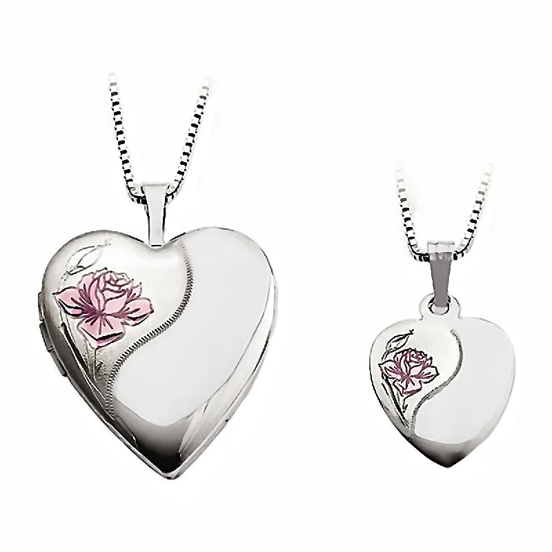 women’s thick necklaces -Satin Rose Just Like Mommy 925 Silver Heart Locket and Pendant Necklace Set