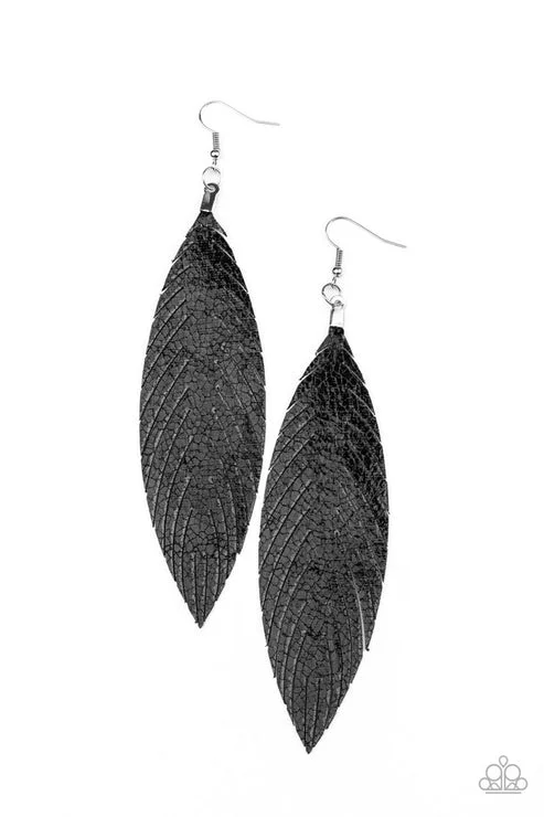 women’s vintage earrings -Feather Fantasy Black Earrings