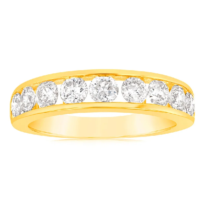 women’s stunning diamond engagement rings -9ct Yellow Gold 1 Carat Diamond Ring with 9  Diamonds in Channel setting