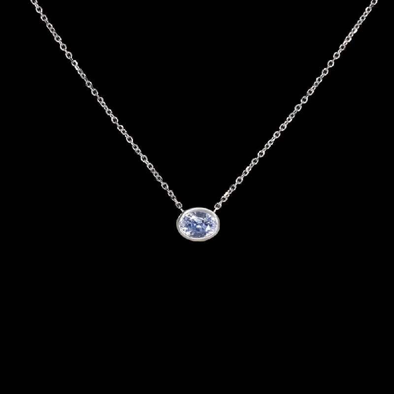 women’s eternity bands -LIGHT BLUE SAPPHIRE PENDANT NECKLACE OVAL SHAPE EAST WEST 14k WHITE GOLD 1.26ct