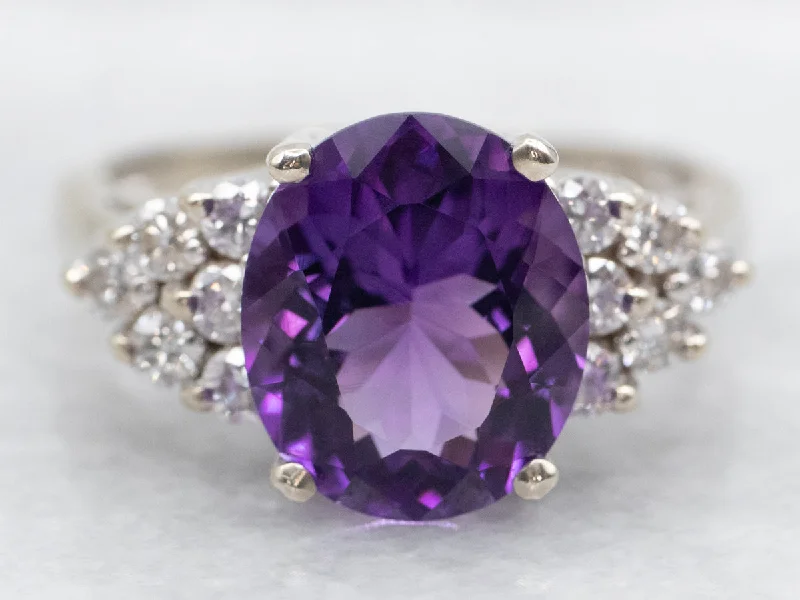 women’s handmade engagement rings -White Gold Amethyst and Diamond Ring