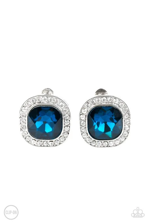 women’s crystal hoop earrings -The Fame Game Blue Clip- On Earrings