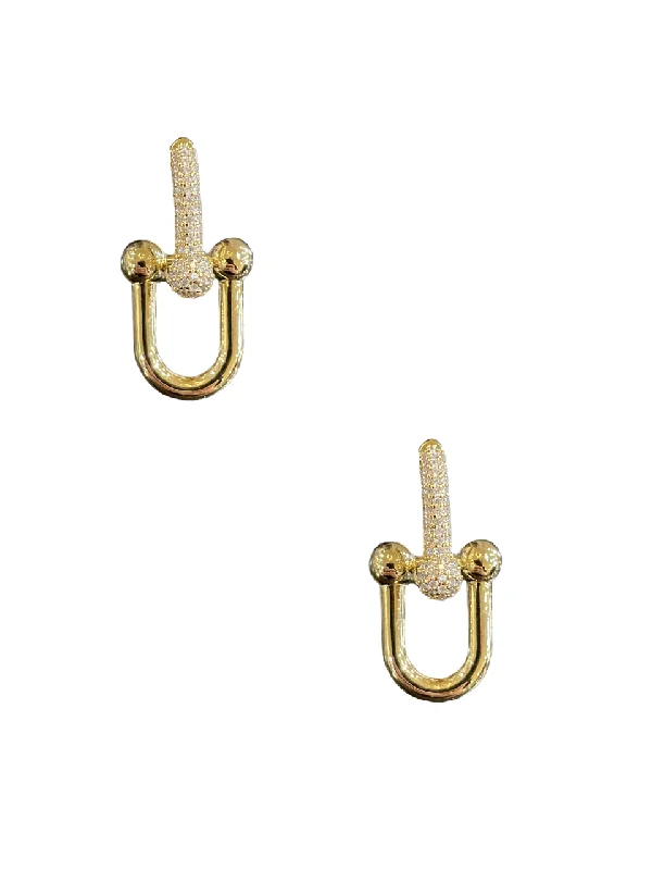 women’s art deco earrings -Pave Hardware Link Earrings