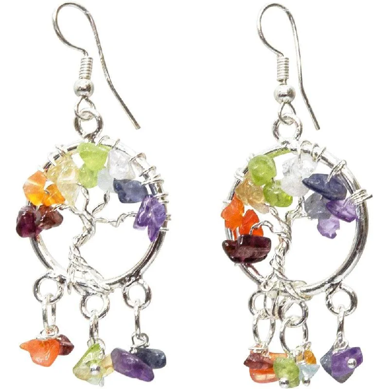 women’s bohemian earrings -Gemstones Tree Earrings - Chakra