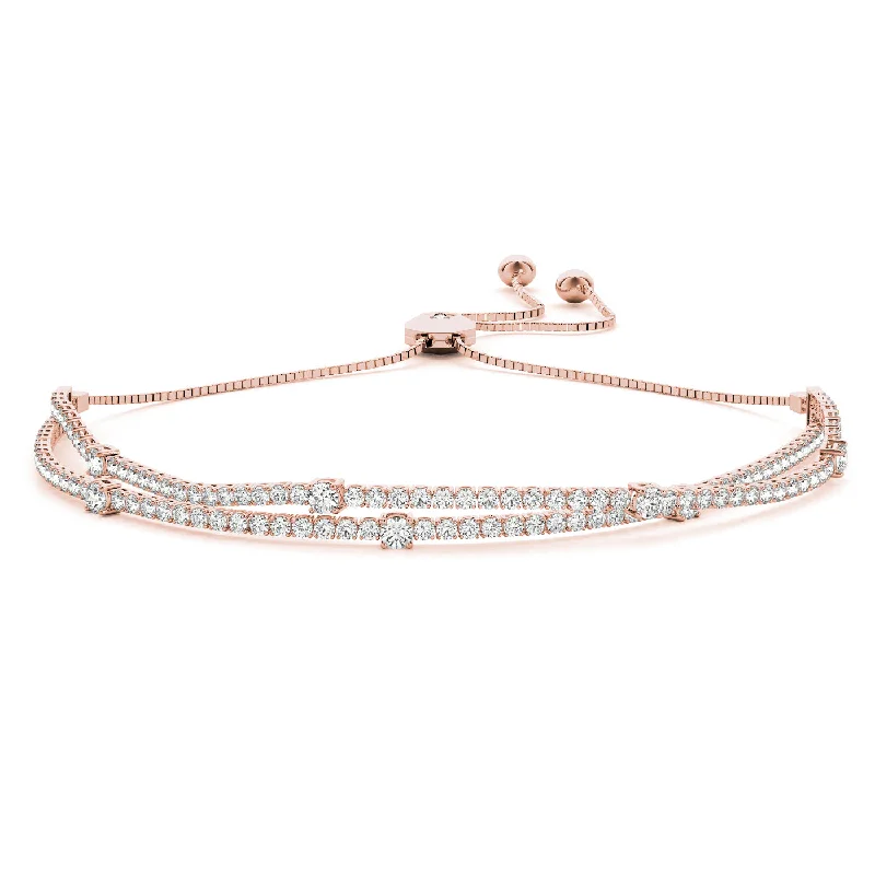 custom bangles for women -14kt Rose Gold Double Row Diamond Bolo Bracelet (2 ctw)