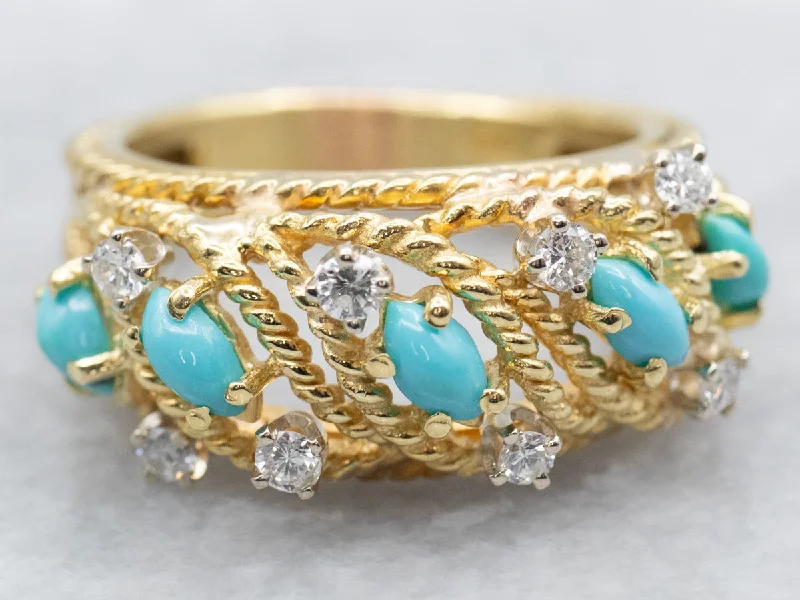 women’s custom engagement ring sets -Textured 18-Karat Gold Turquoise and Diamond Ring