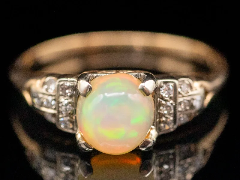 women’s cushion cut diamond engagement rings -Vintage Two Tone Opal and Diamond Ring