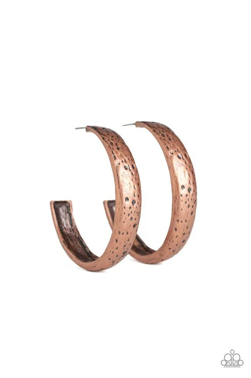 women’s pearl hoop earrings -Rustic Revolution Copper Hoop Earring