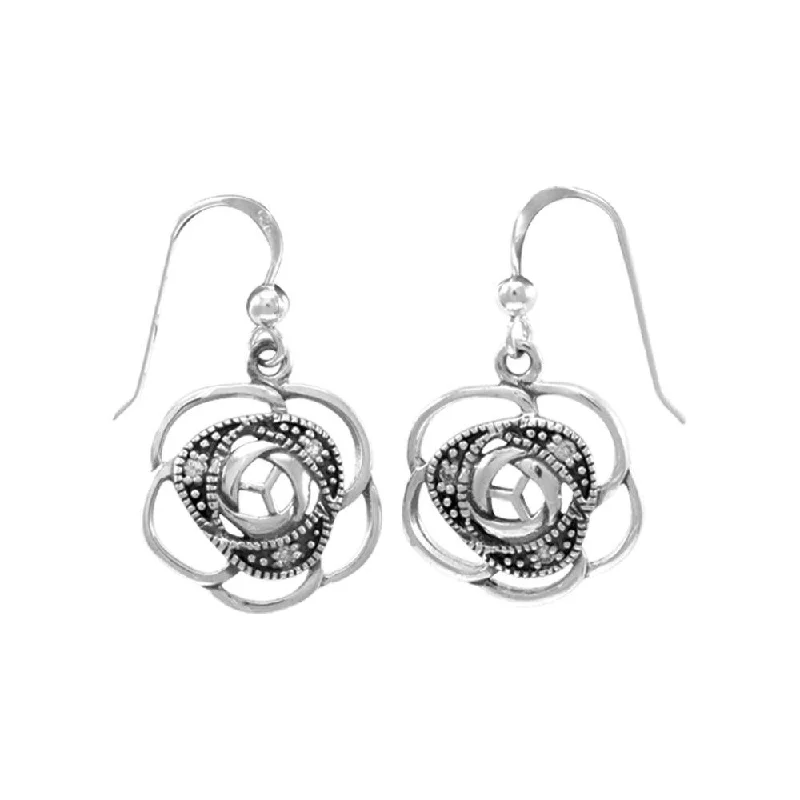 women’s diamond hoop earrings -Blooming Rose Silver Earrings with Gems TER1265