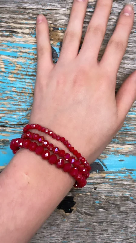 women’s magnetic bracelets -Triple Strand Bead Bracelets/Iridescent RED