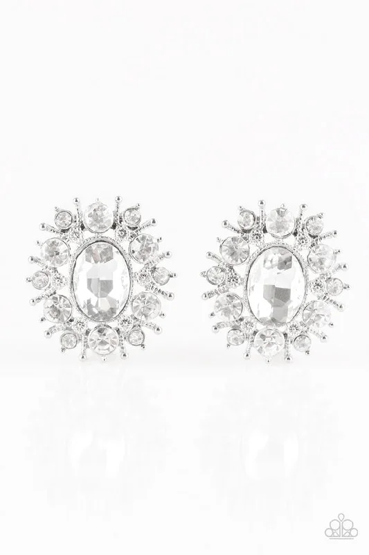 women’s silver stud earrings -Serious Star Power White Post Earring