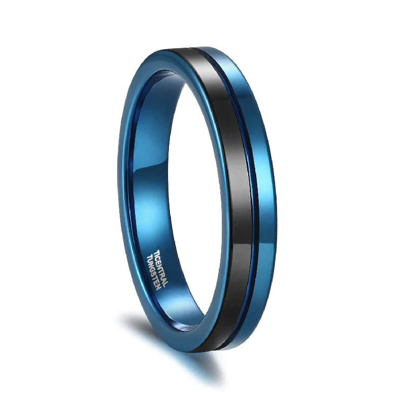 women’s engagement rings with colored stones -Mens Tungsten Rings Black and Blue Two Tone Mens Wedding Rings