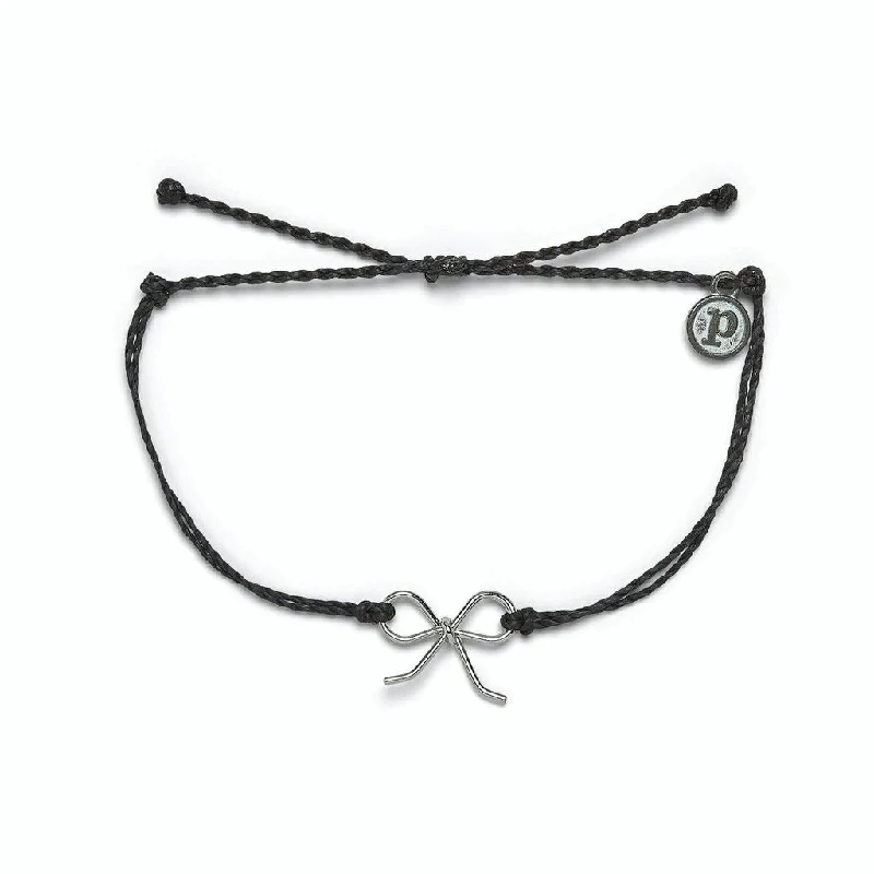 women’s cuff bangles -PuraVida, Bow Charm Silver Bracelet, Black